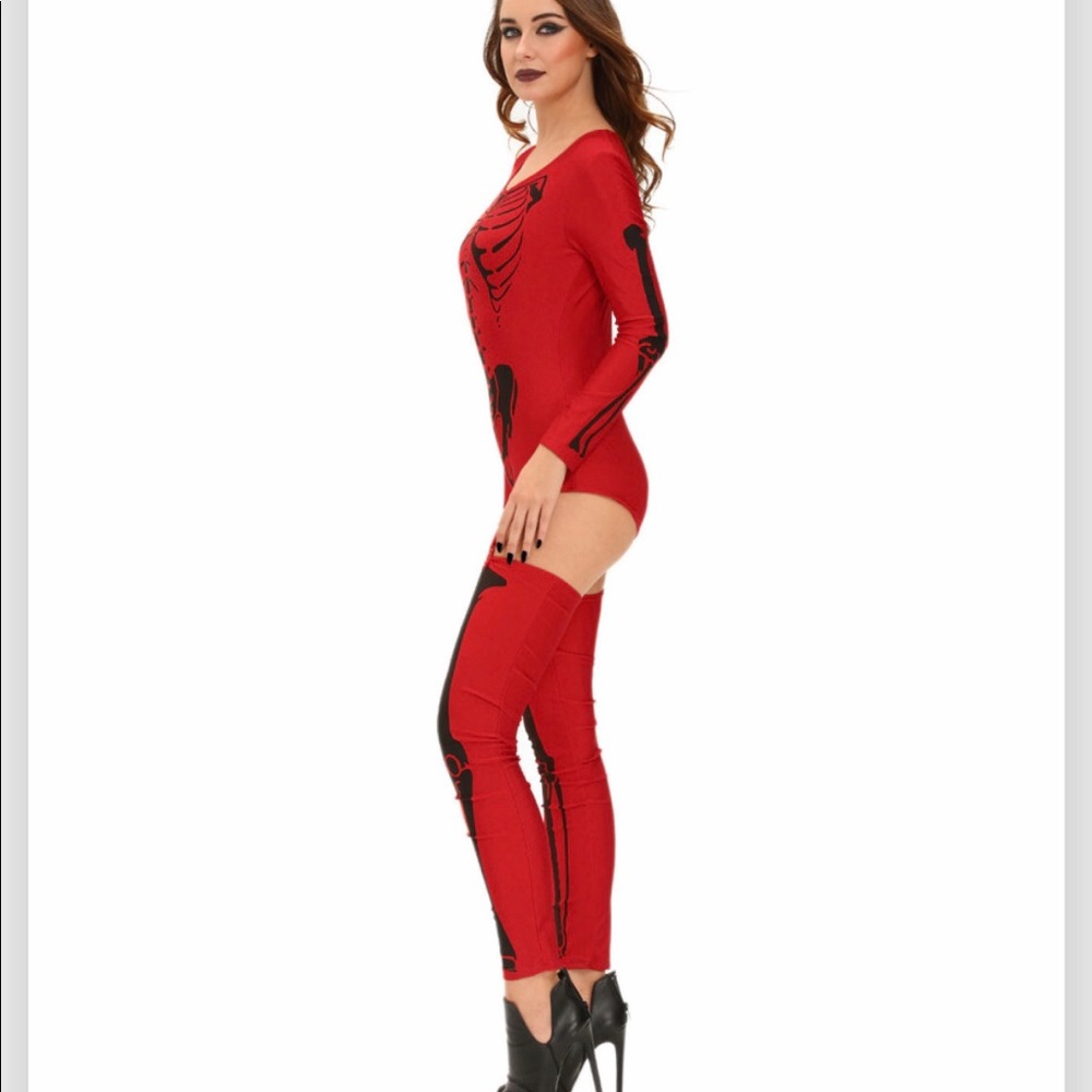 Red Bad Skeleton Halloween Costume One Size NWT - Picture 2 of 7